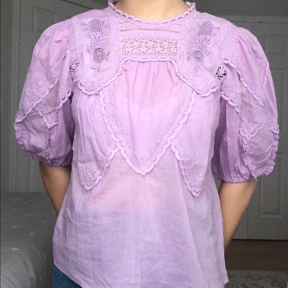 NWOT Anthropologie Purple Lace Blouse Size XS